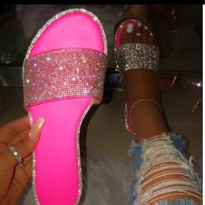 Pink rhinestone slippers